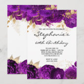 Goud en Paars Floral Borders 60e verjaardag Kaart (Voorkant / Achterkant)