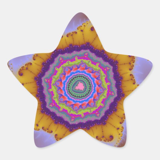 Goud en Paars fractal Birthday Ster Sticker (Voorkant)