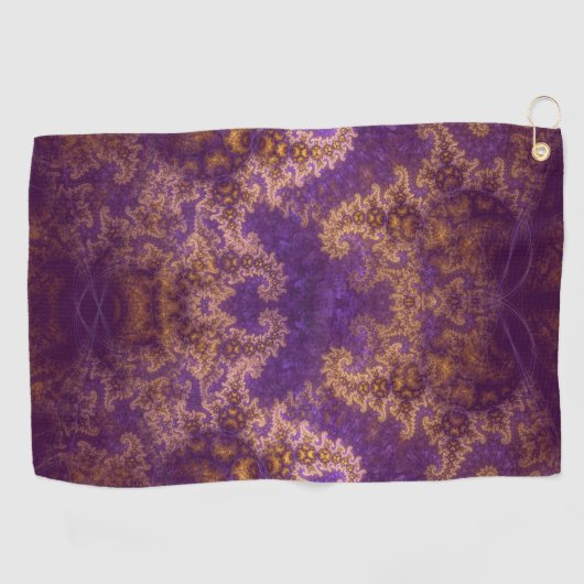Goud en Paars Fractal Golfhanddoek (Horizontaal)