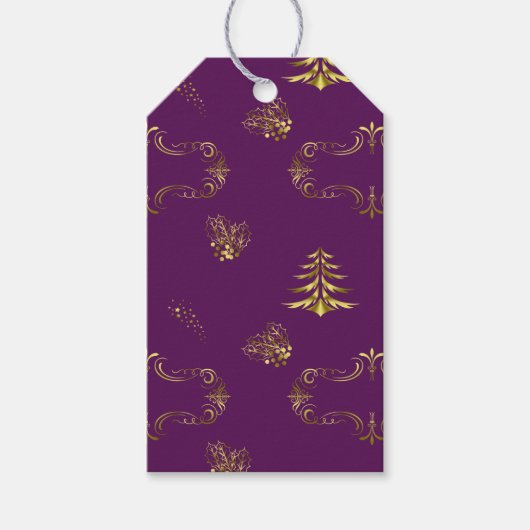 Goud en Paars kerstfeest Cadeaulabel (Voorkant)