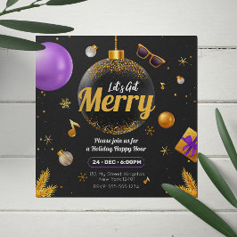 Goud en Paars Laten we Kerstmis leuk maken Kaart