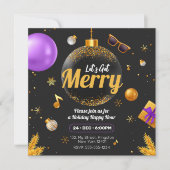 Goud en Paars Laten we Kerstmis vieren Leuk Kaart (Voorkant)