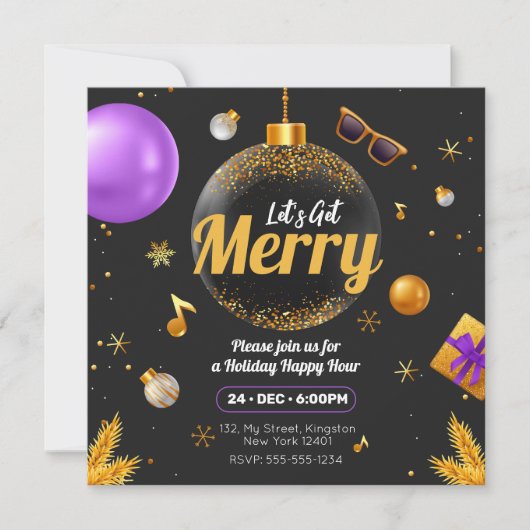 Goud en Paars Laten we Kerstmis vieren Leuk Kaart (Voorkant)