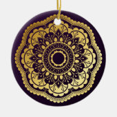 Goud en Paars Mandala Keramisch Ornament (Voorkant)