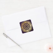Goud en Paars Mandala Vierkante Sticker (Envelop)