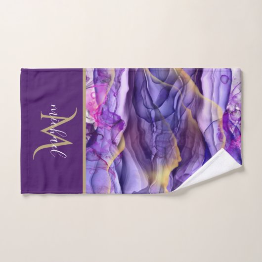 Goud en Paars marmer Agate & Monogram Luxe Bad Handdoek (Handdoek)
