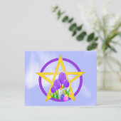 Goud en Paars Ostara Pentagram met Tulips Briefkaart (Staand voorkant)