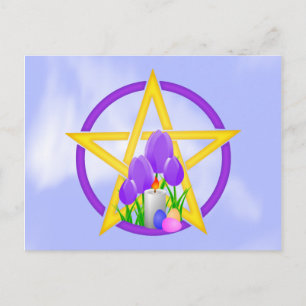 Goud en Paars Ostara Pentagram met Tulips Briefkaart