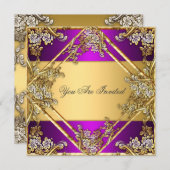Goud en Paars Uitnodiging voor elk Feest Goud Paar (Voorkant / Achterkant)
