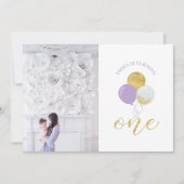 Goud en Paarse ballonnen | Eerste verjaardag van h Kaart (Voorkant)