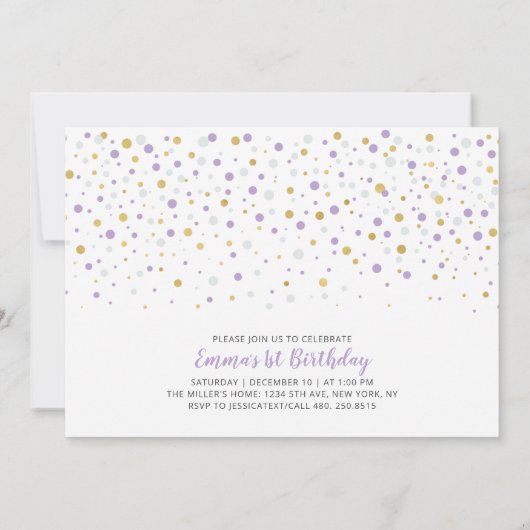 Goud en Paarse ballonnen | Eerste verjaardag van h Kaart (Achterkant)