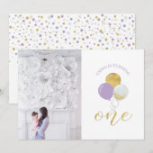 Goud en Paarse ballonnen | Eerste verjaardag van h Kaart (Voorkant / Achterkant)