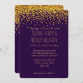 Goud en Paarse Confetti Stippen Bruiloft Kaart (Voorkant / Achterkant)