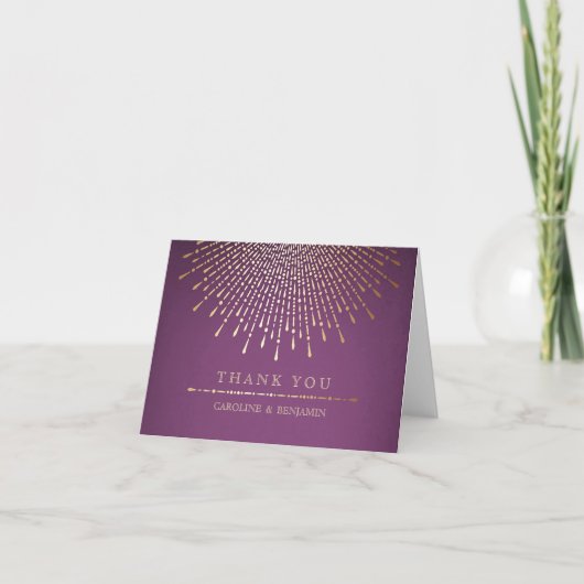 Goud en paarse deco vintage bruiloft bedankt (Voorkant)