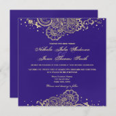 Goud en Paarse Henna Kant Bruiloft Uitnodiging (Voorkant / Achterkant)