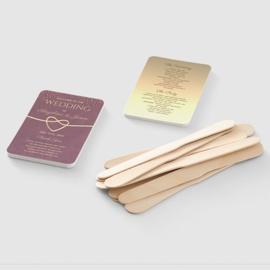 Goud en Paarse huwelijksprogramma Handwaaier (Niet-gemonteerd)