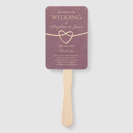 Goud en Paarse huwelijksprogramma Handwaaier (Voorkant)