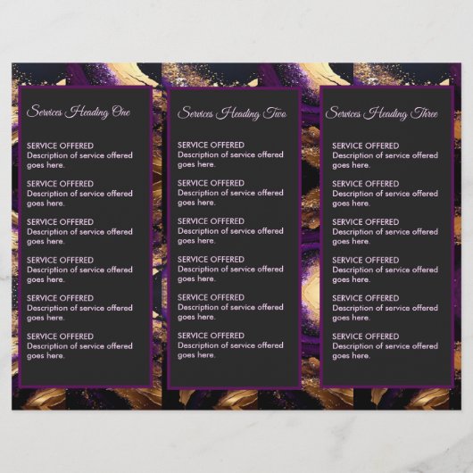 Goud en Paarse Menu & Prijzen (Achterkant)