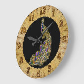 Goud en paarse pauw glimpelen helder grote klok (Hoek)