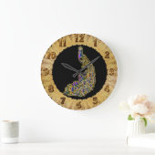 Goud en paarse pauw glimpelen helder grote klok (Huis)