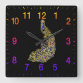 Goud en paarse pauw glimpelen helder vierkante klok (Voorkant)