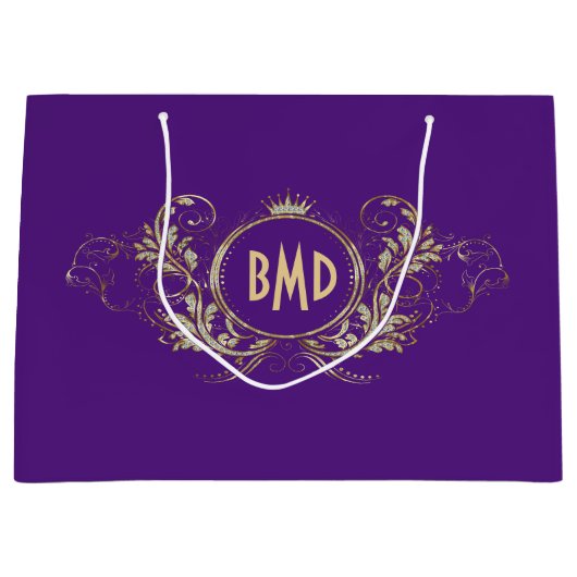 Goud en paarse swirly lijst groot cadeauzakje (Voorkant)