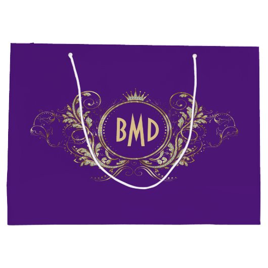 Goud en paarse swirly lijst groot cadeauzakje (Achterkant)