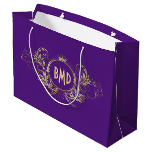 Goud en paarse swirly lijst groot cadeauzakje