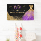 Goud en Paarse Waterverf - Birthday Spandoek (Insitu)