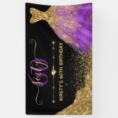 Goud en Paarse Waterverf - Birthday Spandoek (Verticaal)