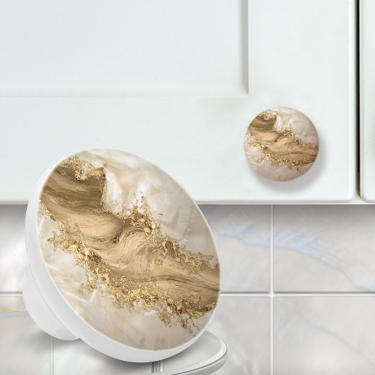 Goud en Parel - Spatten en vloeien Keramische Knop