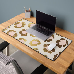 Goud en pastelroze luipaardprint chic dier bureaumat