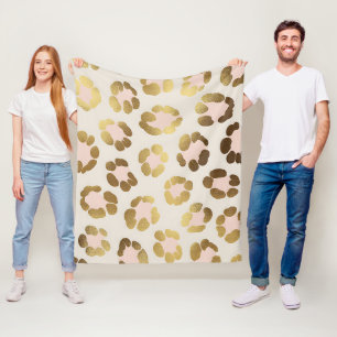 Goud en pastelroze luipaardprint chic dier fleece deken