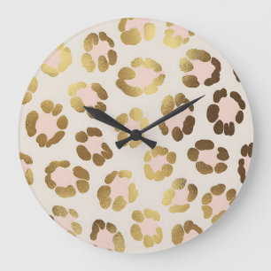 Goud en pastelroze luipaardprint chic dier grote klok