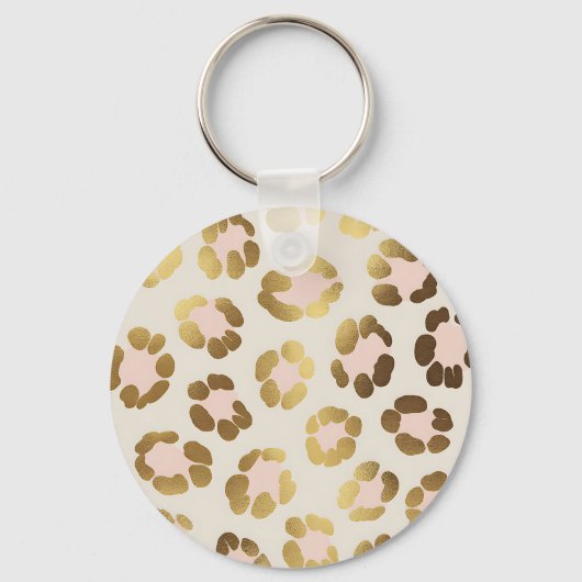 Goud en pastelroze luipaardprint chic dier sleutelhanger (Voorkant)