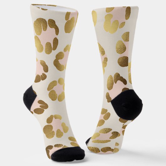 Goud en pastelroze luipaardprint chic dier sokken (Gebogen)
