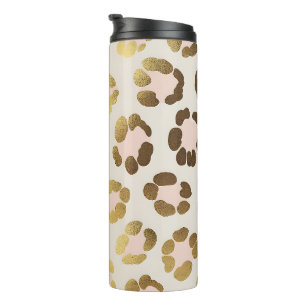 Goud en pastelroze luipaardprint chic dier thermosbeker