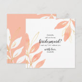 Goud en Peach Floral word mijn Bridesmaid Kaart (Voorkant / Achterkant)