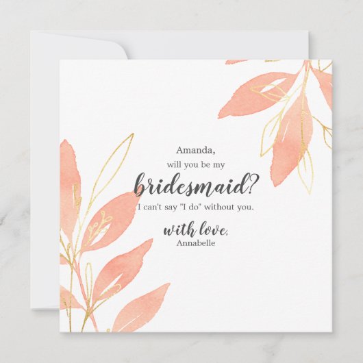 Goud en Peach Floral word mijn Bridesmaid Kaart (Voorkant)