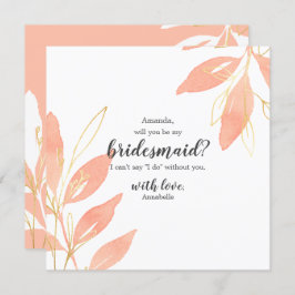 Goud en Peach Floral word mijn Bridesmaid Kaart