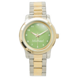 Goud en Peridot Groen met witte cijfers Horloge