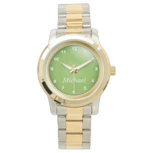Goud en Peridot Groen met witte cijfers Horloge