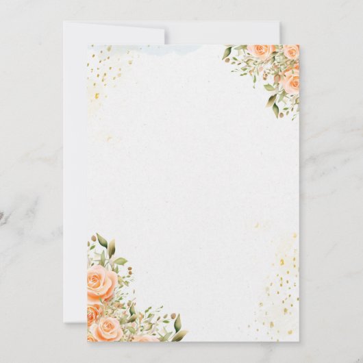 Goud en perzik bloemen bruiloft uitnodiging (Achterkant)