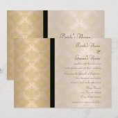 Goud en perzik Damask huwelijksuitnodigingen Kaart (Voorkant / Achterkant)