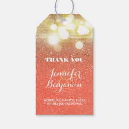 Goud en perzik string lichten glitter bruiloft cadeaulabel