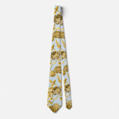 Goud en poeder Blauw Modern Botanische Floral Toil Stropdas (Voorkant)