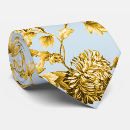 Goud en poeder Blauw Modern Botanische Floral Toil Stropdas