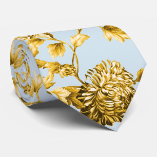 Goud en poeder Blauw Modern Botanische Floral Toil Stropdas