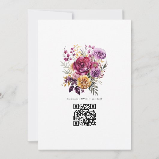 Goud en Pruim Wijn Bloemen Herfst Bruiloft Kaart (Achterkant)