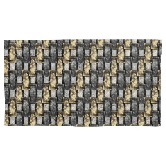 Goud en rechthoekig, gekleurd, grijs kussensloop (Voorkant-Links)